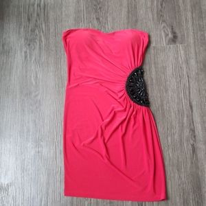 Red strapless dress with side cut out